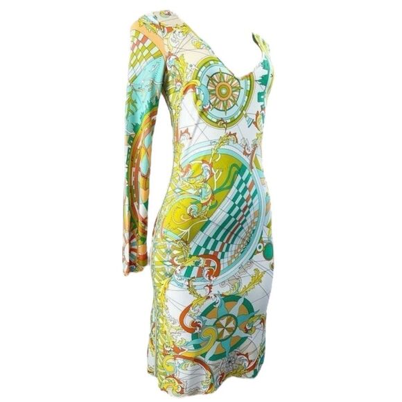 EMILIO PUCCI V-Neck Abstract Print Long Sleeve Shift Mini Dress Size IT38 - Picture 5 of 15